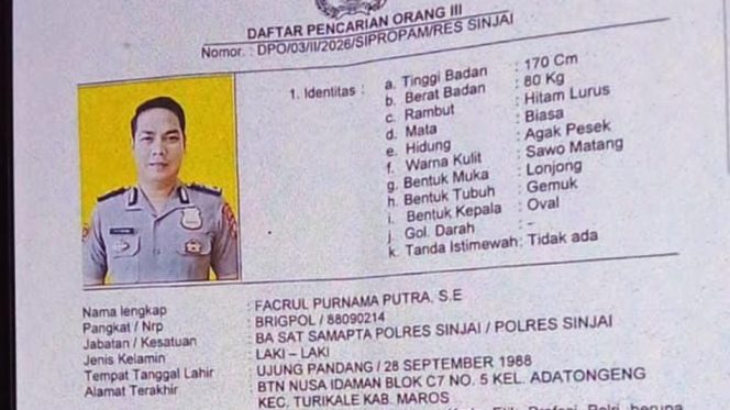 					Surat Daftar Pencarian Orang Brigpol Fachrul Purnama Putra. [Foto: Ist]