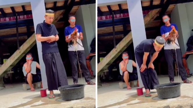 					Dukun di Sinjai Bernama Puang Risal Sedang Melakukan Ritual Pengobatan Menyerupai Gerakan Salat. [Foto: Kolase/ Ist]