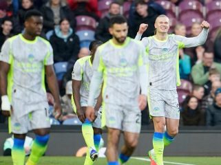 Selebrasi Erling Haaland dalam laga Burnley vs Manchester City di Liga Inggris 2025/2026, Kamis (23/4/2026). (c) AP Photo/Dave Thompson