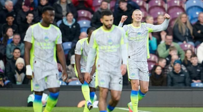 Selebrasi Erling Haaland dalam laga Burnley vs Manchester City di Liga Inggris 2025/2026, Kamis (23/4/2026). (c) AP Photo/Dave Thompson