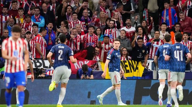 Selebrasi Viktor Gyokeres di laga Atletico Madrid vs Arsenal di Liga Champions, Kamis (30/4/2026). (c) AP Photo/Jose Breton