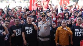 Wali Kota Makassar Munafri Arifuddin bersama para organisasi buruh memperingati May Day 2026 di Lapangan Karebosi (dok.)