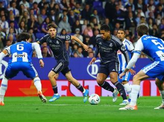 Pemain Real Madrid Jude Bellingham beraksi pada laga La Liga/Liga Spanyol antara Espanyol vs Madrid di Barcelona, Spanyol, Minggu, 3 Mei 2026 (c) AP Photo